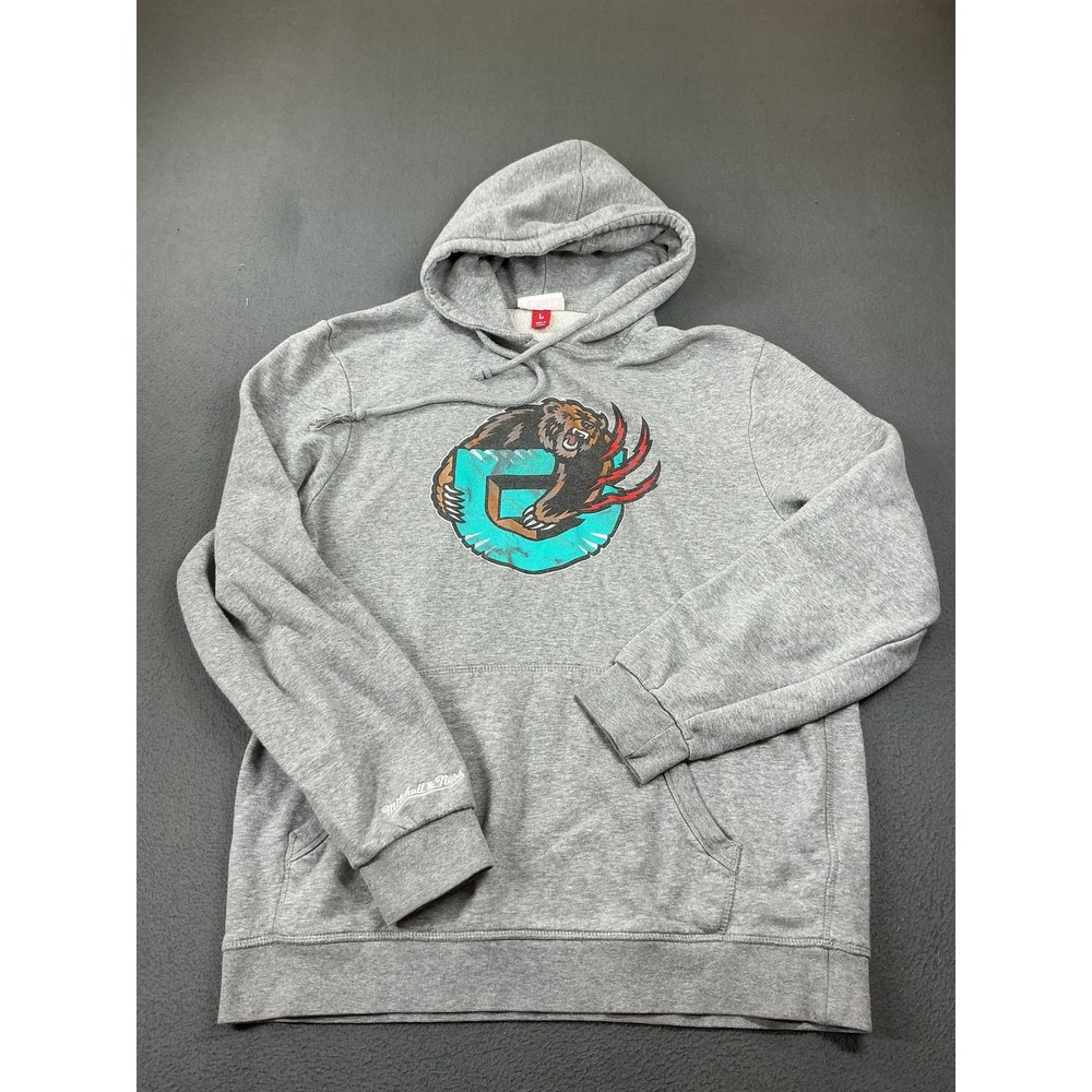 Mitchell & Ness Hoodie Mens L Gray Pullover Heavyweight Hooded Fleece Logo